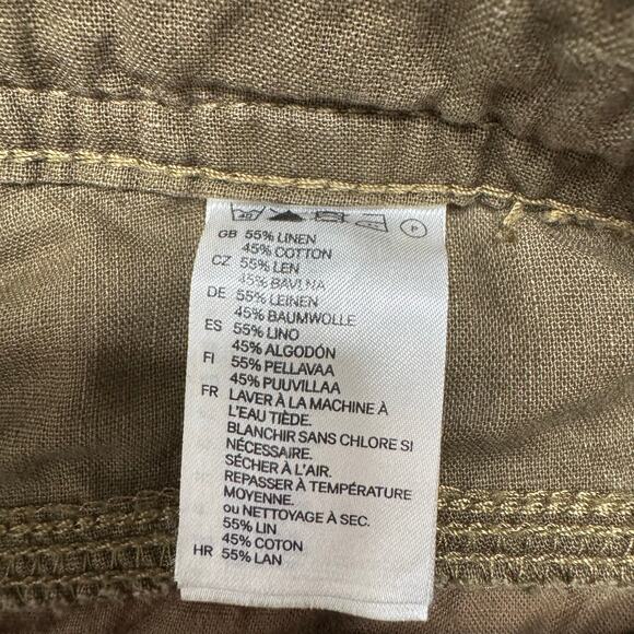 H&M Linen Blend Cargo Roll Tab Crop Pants in Olive Green Size 6 Womens Straight - Picture 5 of 9